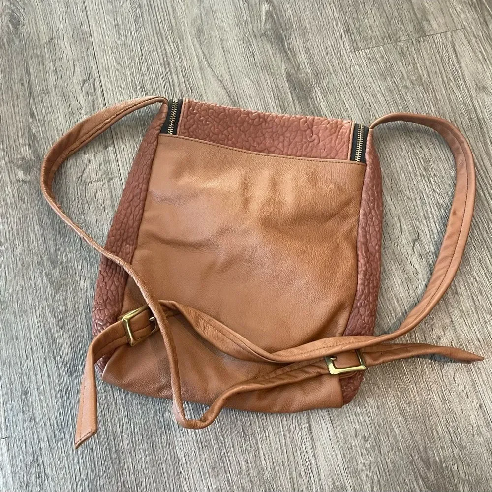 SVEN USA Style No. 536 Tan Pebbled Leather Double Zip Backpack
